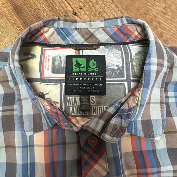 HippyTree Nomad Division Mens Large Plaid Short Sleeve Button Down Shirt Pocket - Picture 4 of 8
